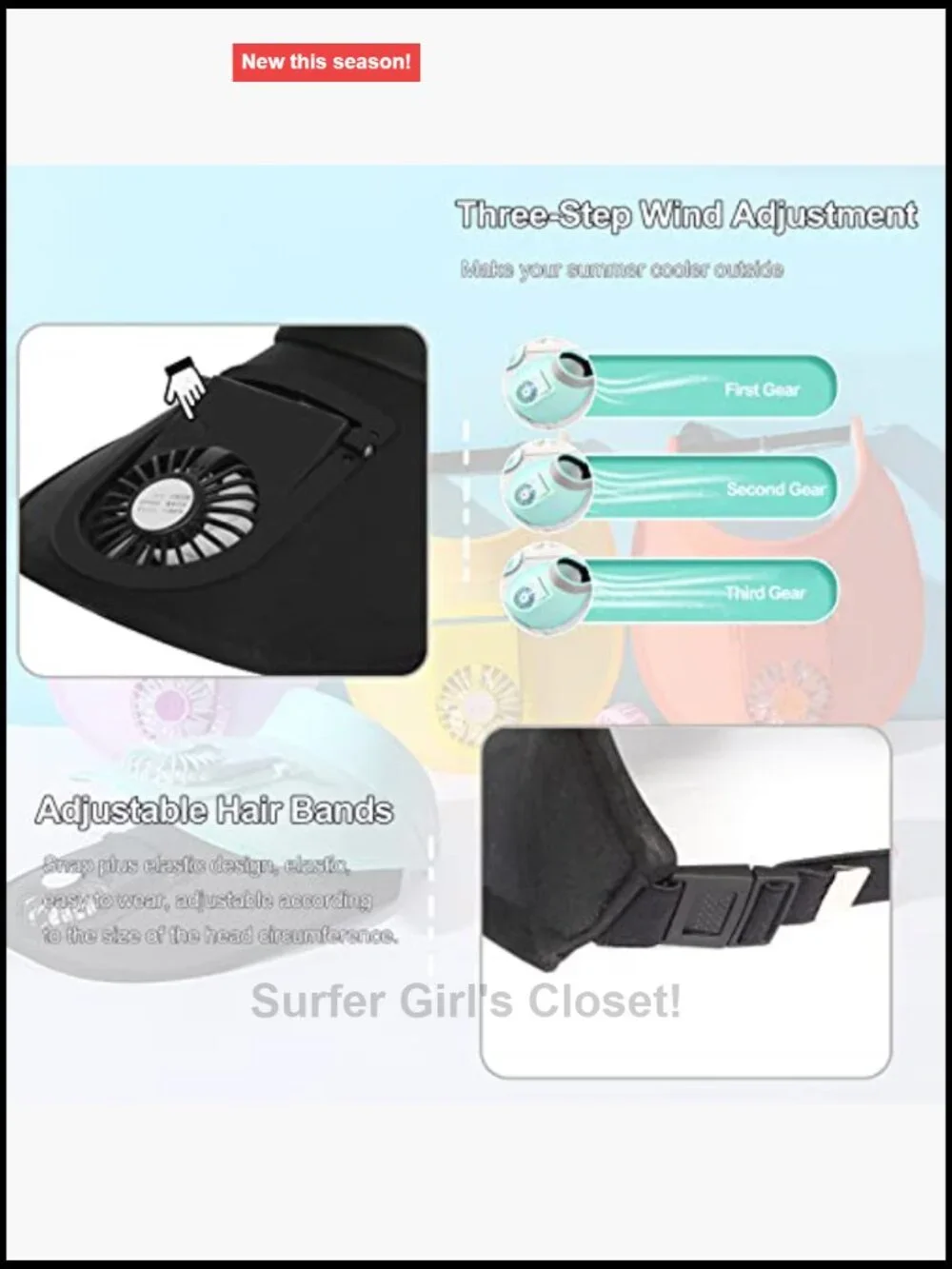 Sun Visor Hat with Rotatable Fan - UPF50+ Wide Brim - 3-Speed Adjustable Cool